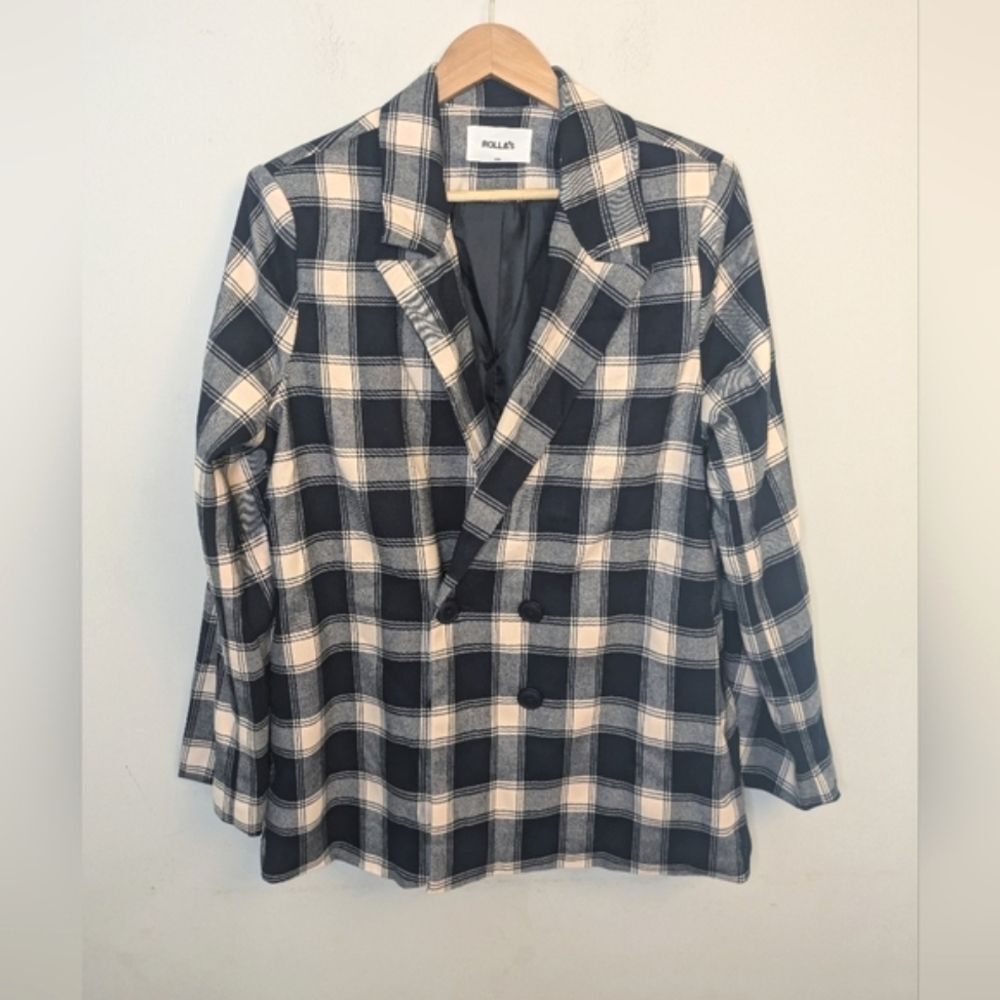 Rolla's Check Slouch Navy Cream Blazer Size M